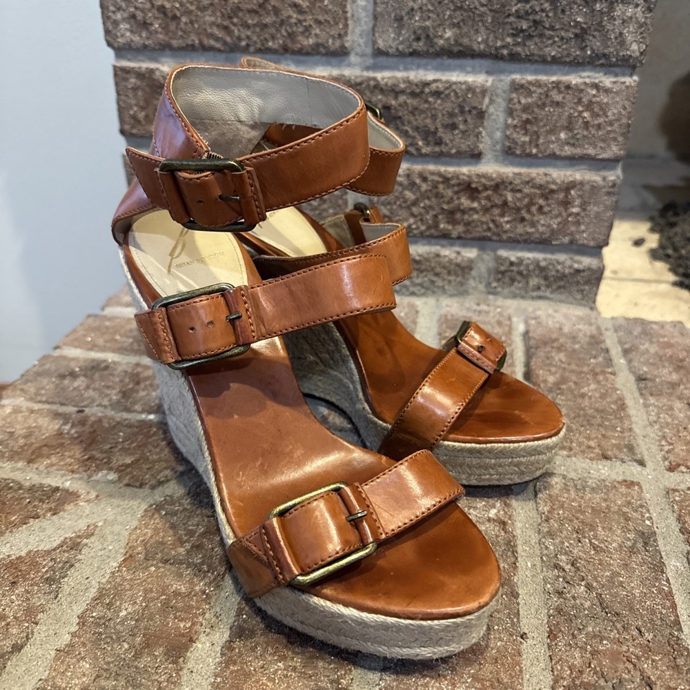 Brian Atwood‎ Wedge Espadrille Leather Sandals Size 9 40EU #286